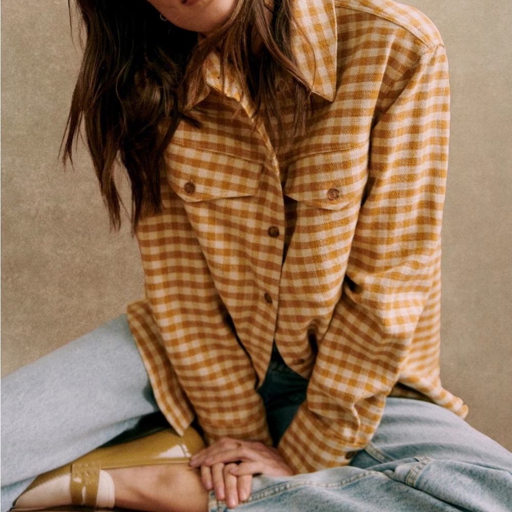 Sezane Yellow Plaid Button-Down Shirt NWT